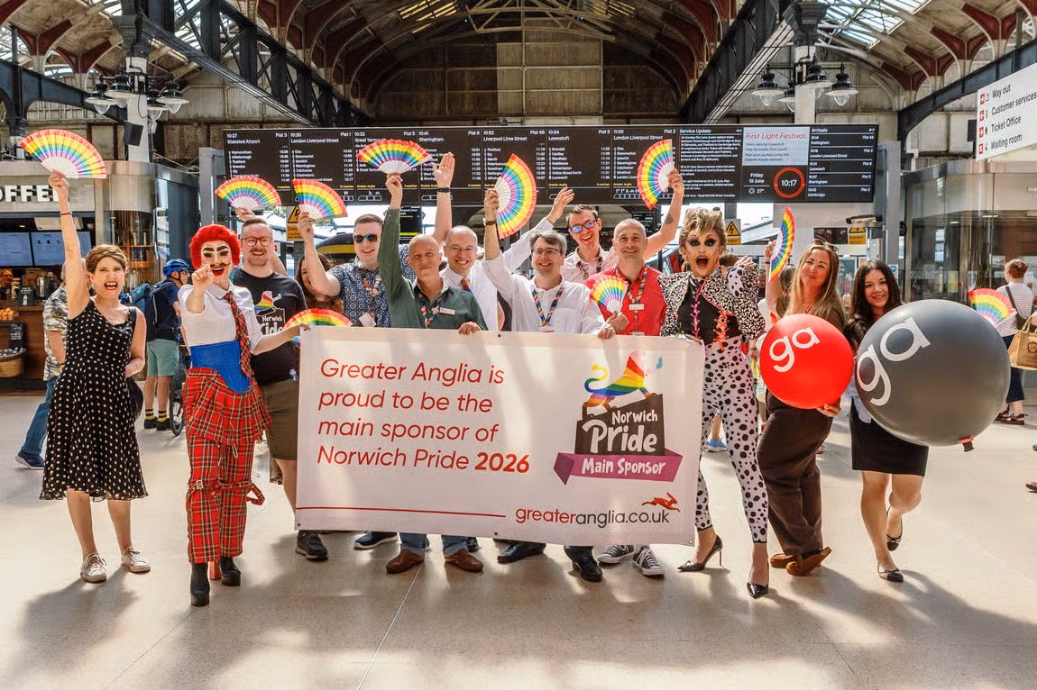 Greater Anglia team celebrating pride
